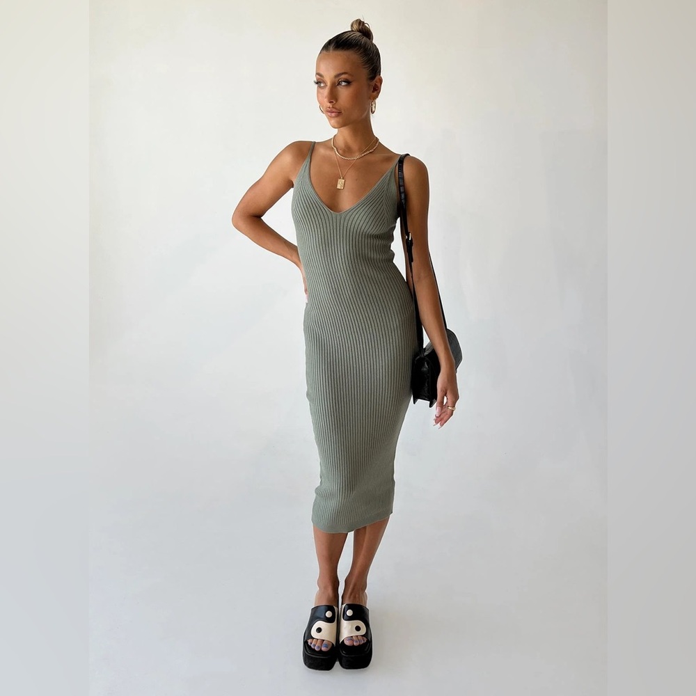 Princess Polly Olive Green Ribbed Dress